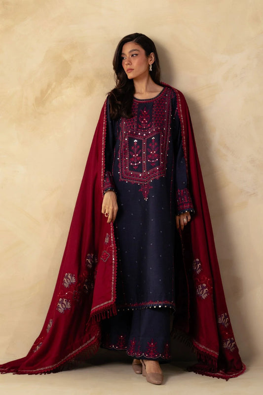 Zara Shahjahan Dhanak 3PC Sequence Embroidered With Dhanak Embroidered Dupatta-655