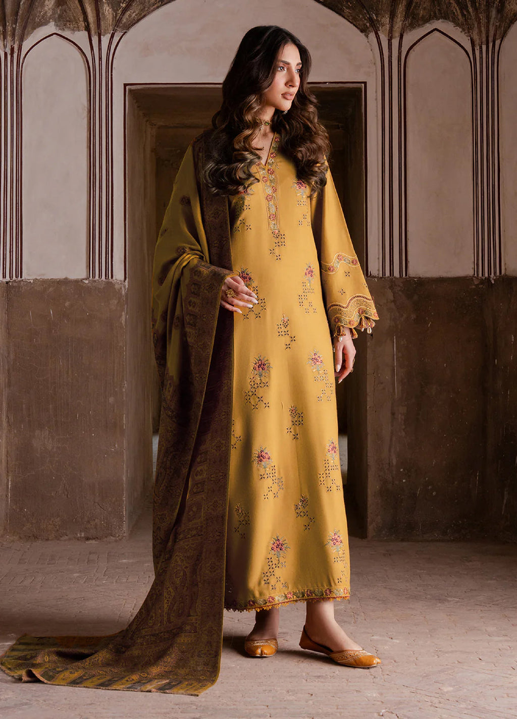 Lawn-3PC Chikankari Embroidered With Digital Printed Jacquard Dupatta-5044