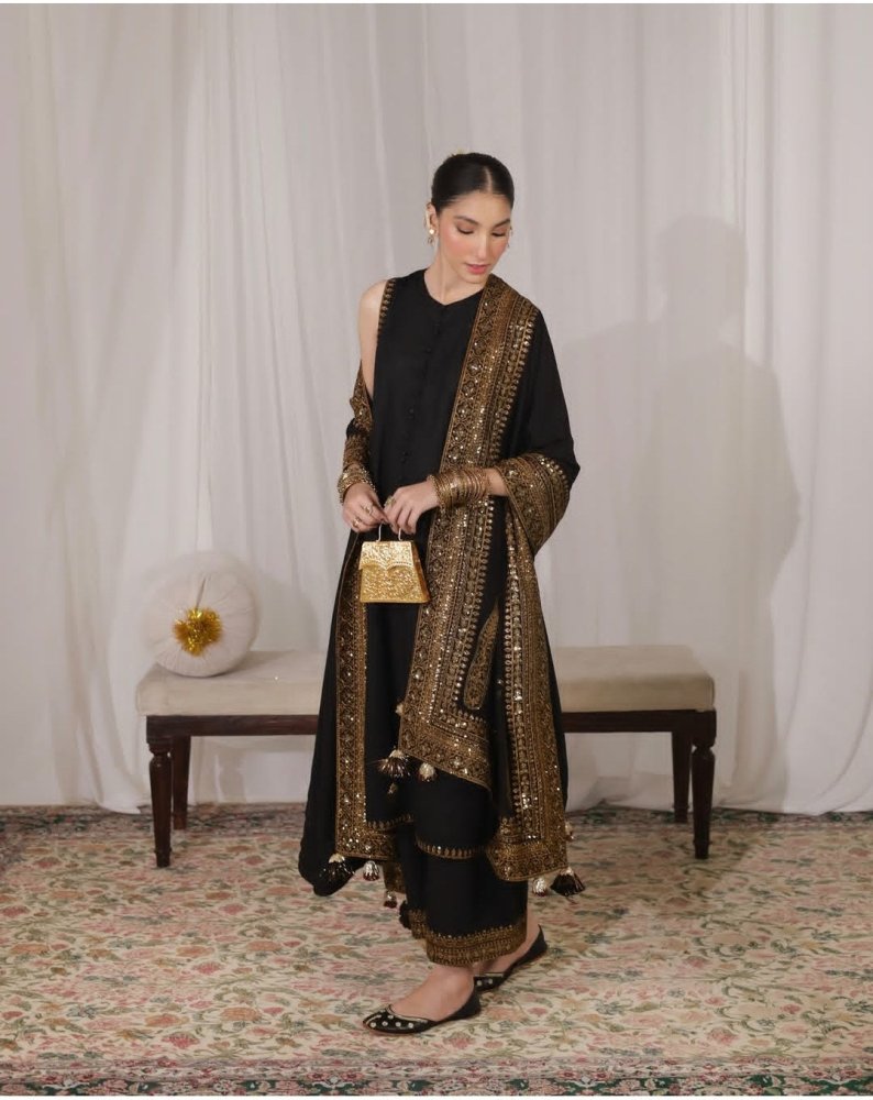 Dhanak - 3PC Embroidered Shirt with Organza Sequins Embroidered Dupatta - 3373 - Sapphire Studios