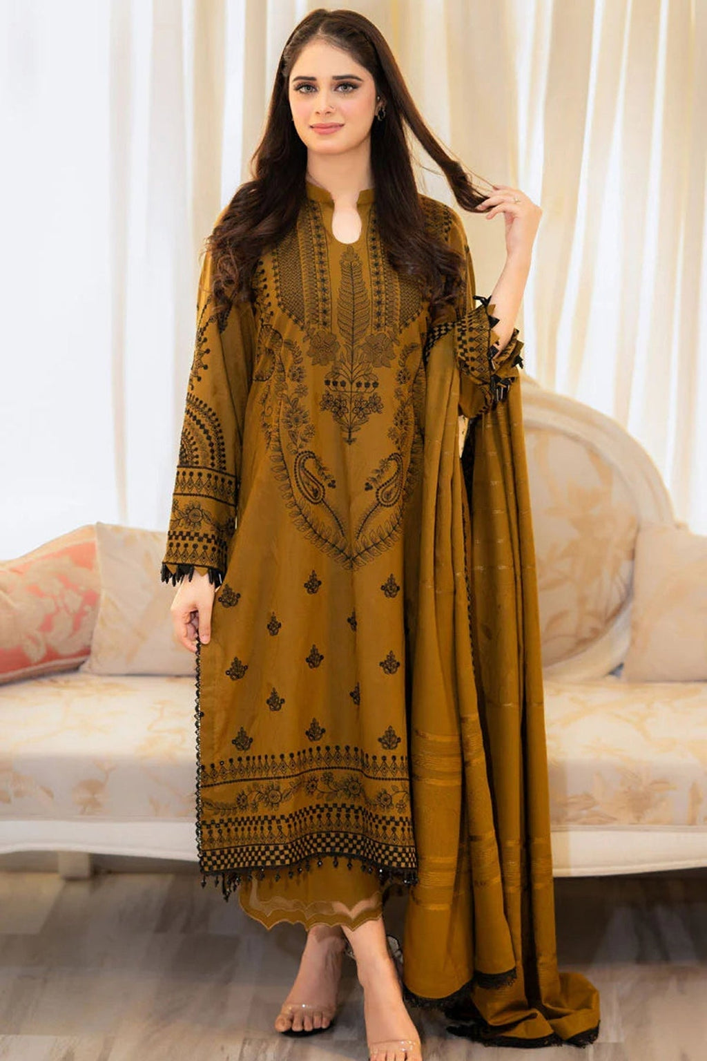 Lawn-3PC Embroidered Shirt with Embroidered Cotton Net Dupatta -5106