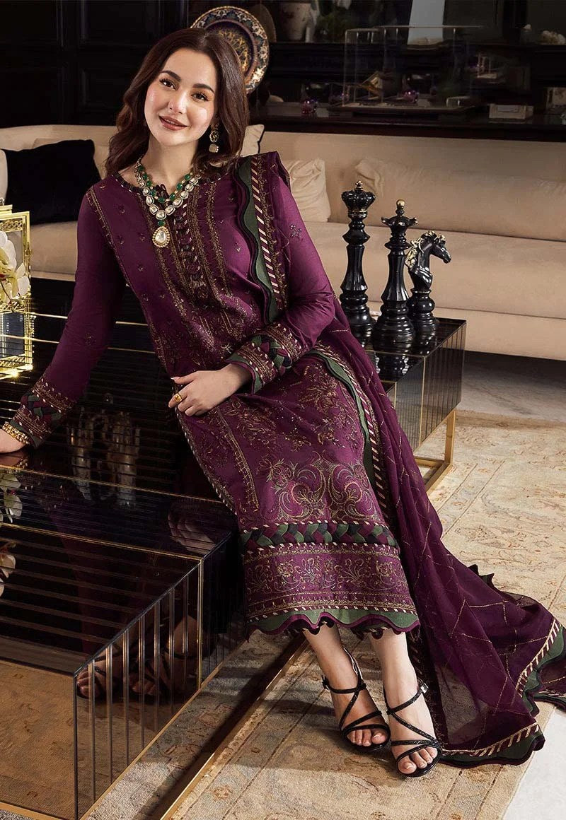 Dhanak-3PC Embroidered Shirt with Chiffon Embroidered Dupatta - 673