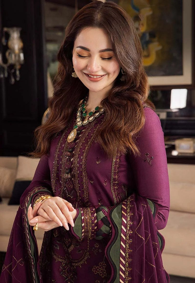Dhanak-3PC Embroidered Shirt with Chiffon Embroidered Dupatta - 673