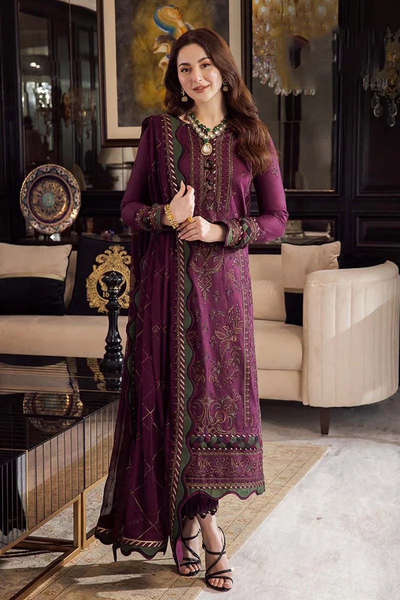 Dhanak-3PC Embroidered Shirt with Chiffon Embroidered Dupatta - 673