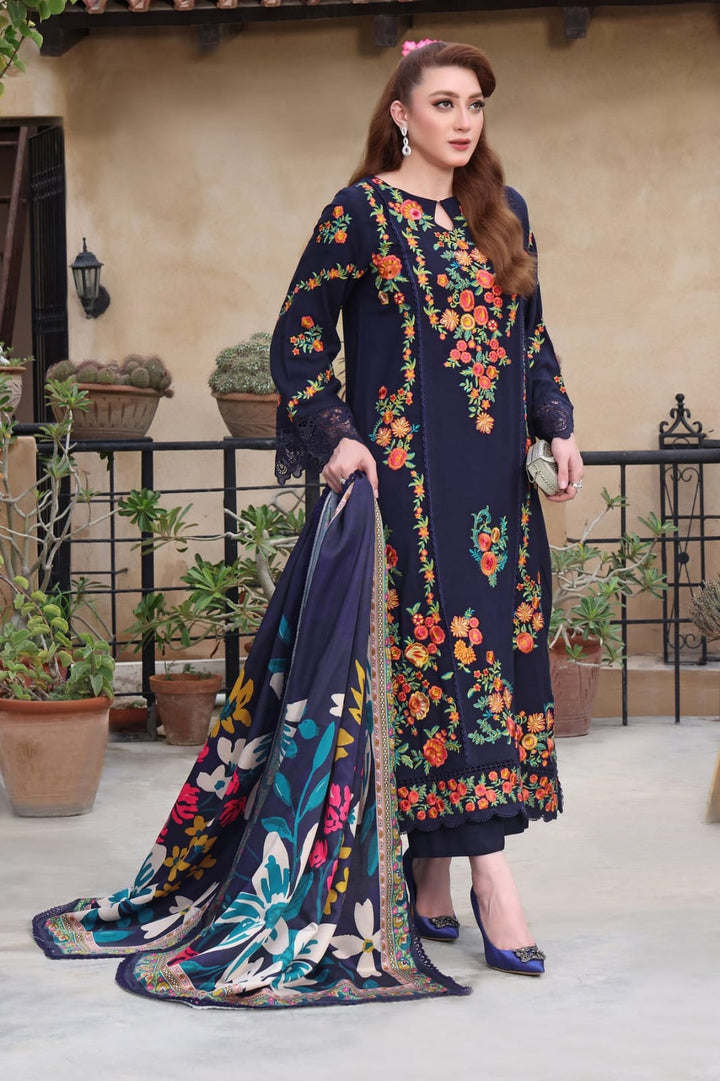 Dhanak-3PC Embroidered Shirt with Digital Printed Wool Shawl - 3545
