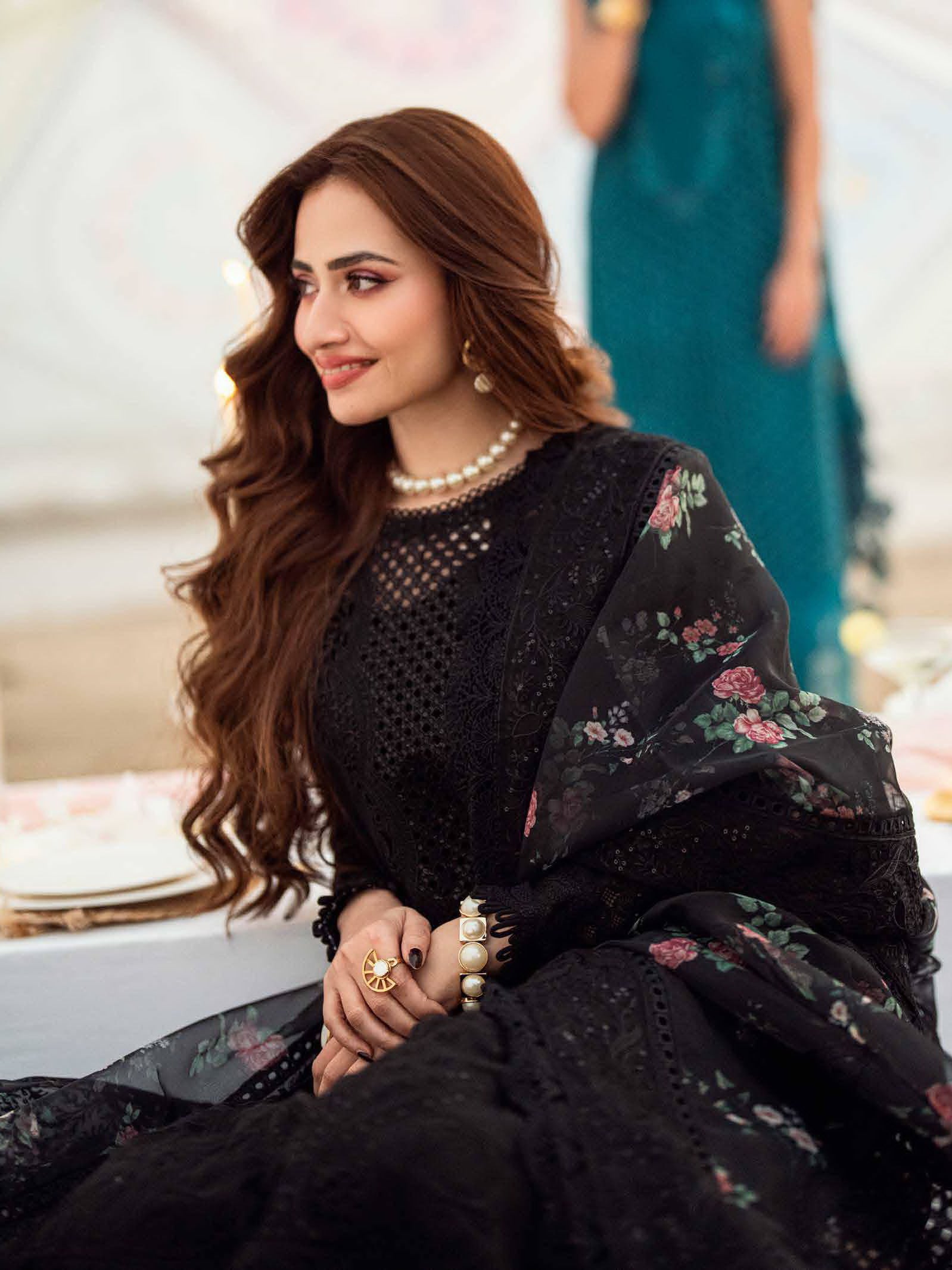Dhanak-3PC Sequence Chikankari Embroidered Shirt with Printed Organza Dupatta - 3309