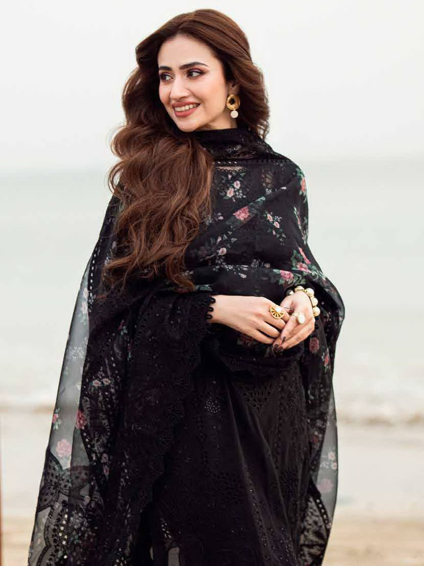 Dhanak-3PC Sequence Chikankari Embroidered Shirt with Printed Organza Dupatta - 3309