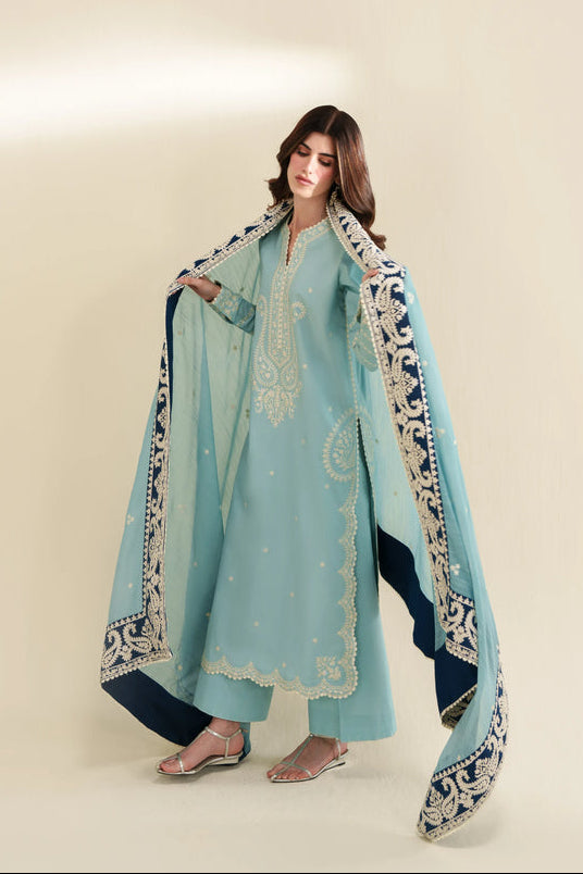 Lawn-3PC Sequence Embroidered Shirt With Khadi Net Embroidered Dupatta-5348