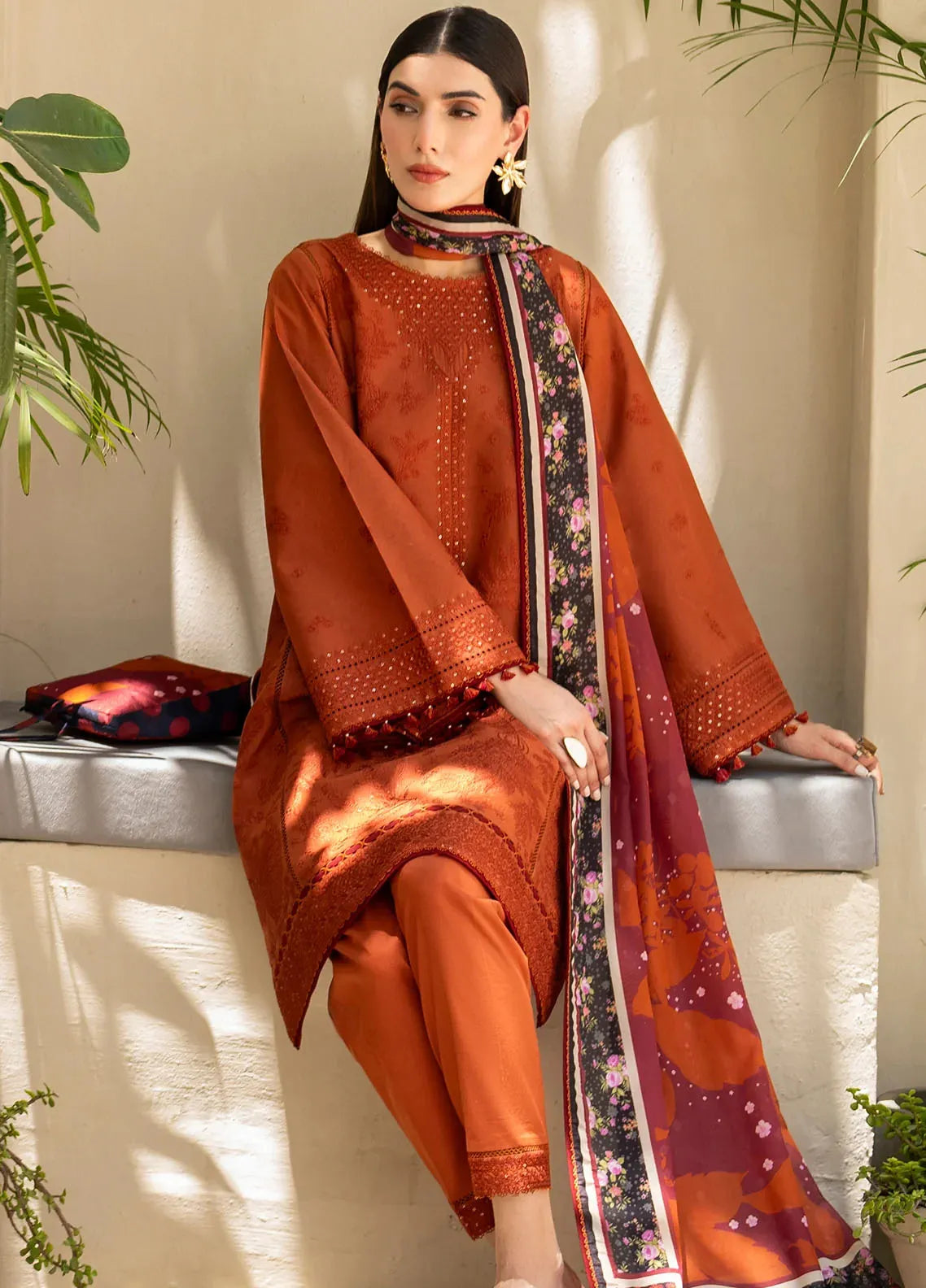 JAZMIN 3PC Lawn Embroidered With Printed Dupatta-472