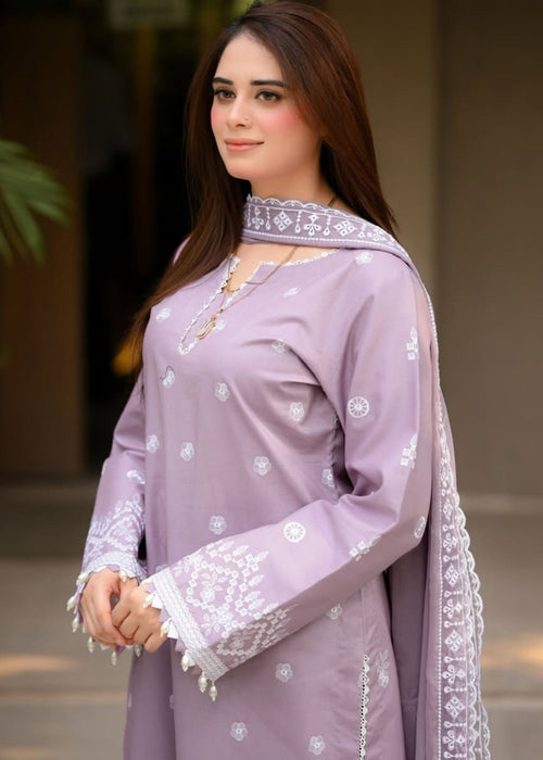 Dhanak-3PC Embroidered Shirt with Chiffon Embroidered Dupatta - 6136