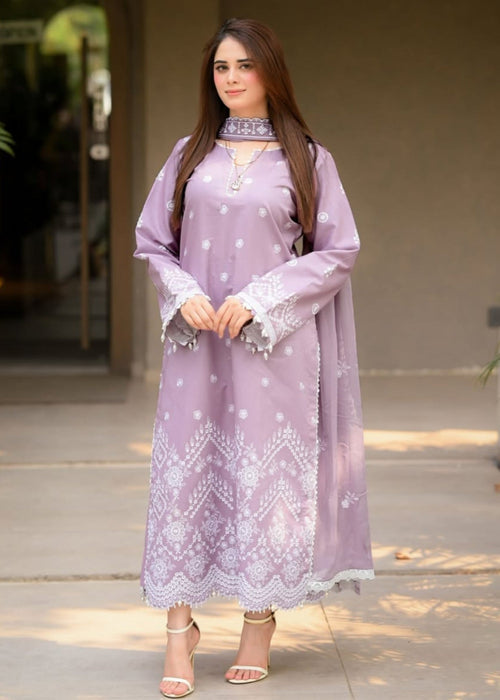 Dhanak-3PC Embroidered Shirt with Chiffon Embroidered Dupatta - 6136