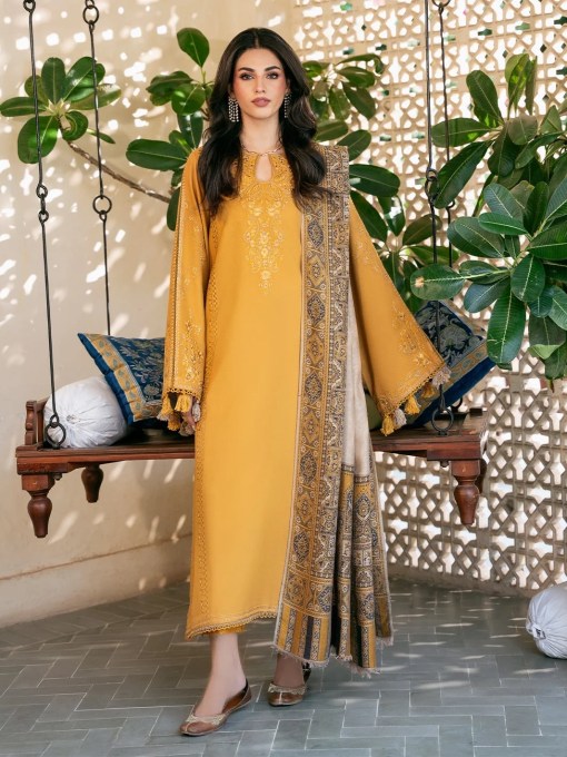 Dhanak-3PC Embroidered Shirt with Digital Printed Wool Shawl - 6039