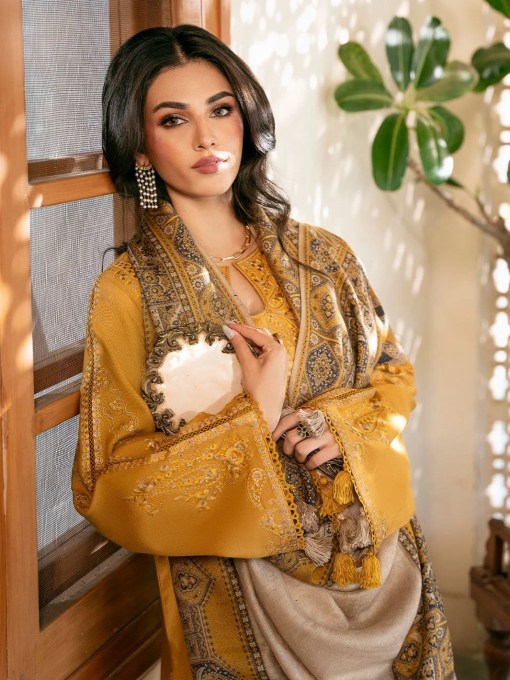 Dhanak-3PC Embroidered Shirt with Digital Printed Wool Shawl - 6039