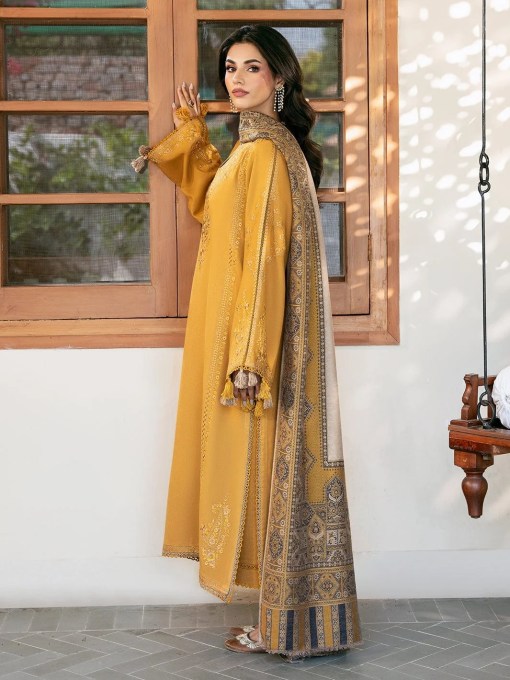 Dhanak-3PC Embroidered Shirt with Digital Printed Wool Shawl - 6039