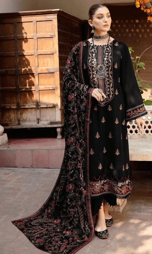 Dhanak-3PC Embroidered Shirt with Dhanak Embroidered Shawl - 1296