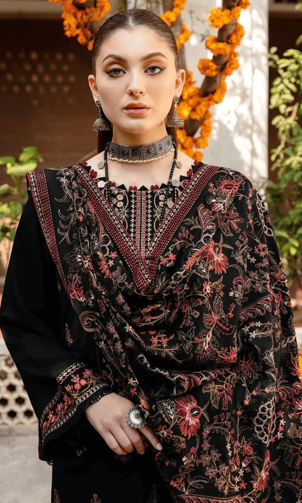Dhanak-3PC Embroidered Shirt with Dhanak Embroidered Shawl - 1296