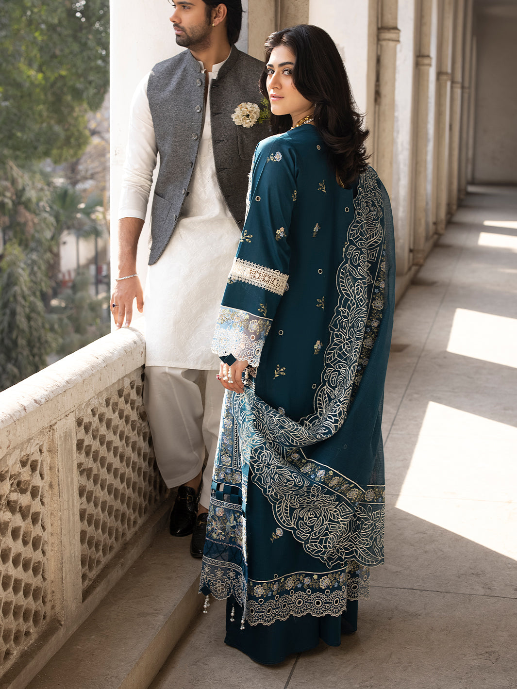 Dhanak-3PC Embroidered Shirt with Khadi Net Embroidered Dupatta - 6218