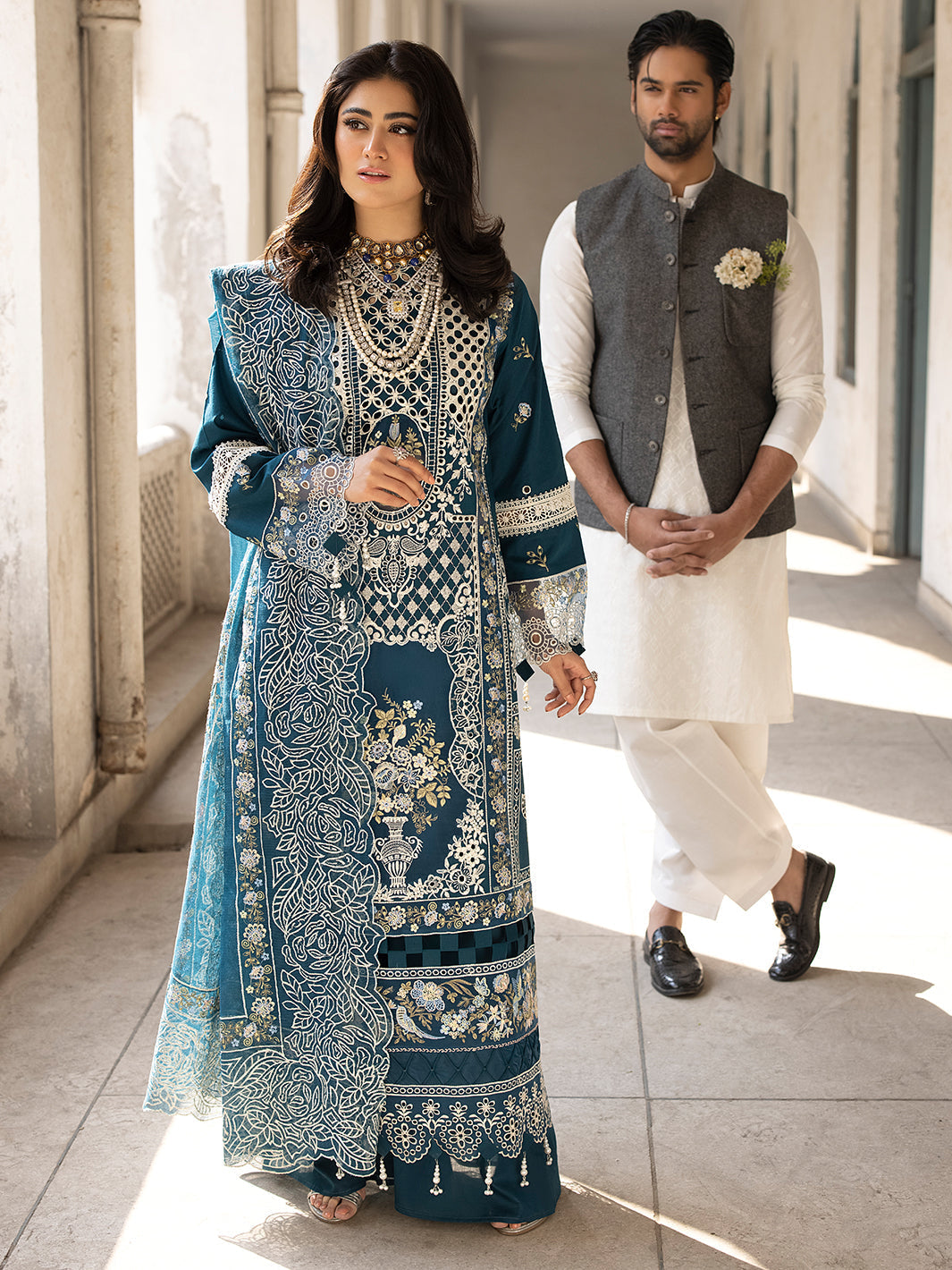 Dhanak-3PC Embroidered Shirt with Khadi Net Embroidered Dupatta - 6218