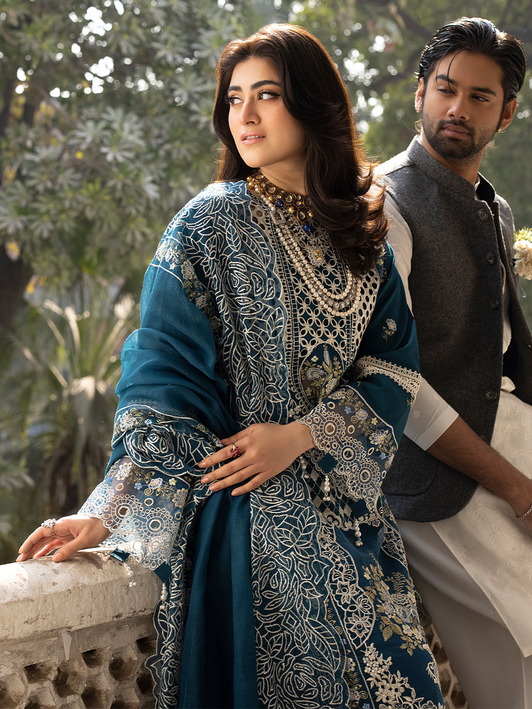 Dhanak-3PC Embroidered Shirt with Khadi Net Embroidered Dupatta - 6218