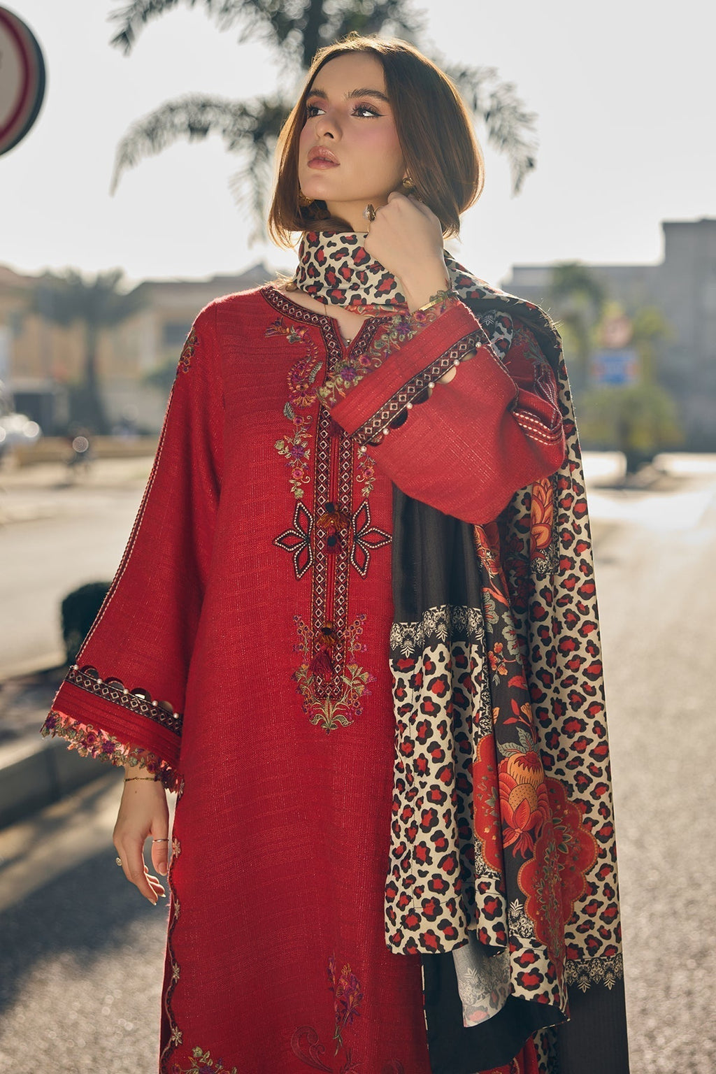Lawn-3PC Embroidered Shirt With Digital Printed Jauqard Dupatta-5049